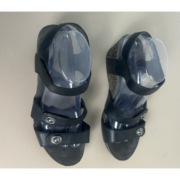 Dansko Savannah Black Leather Strappy Cork Wedge Sandals Women Size 8.5 EU 39 - Picture 5 of 11